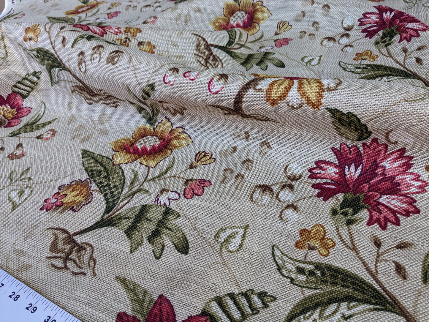By Yard Scalamandre Old World Weavers Kentwell Rose Gold Natural English Chintz Linen Heavy MSRP USD 324/Y