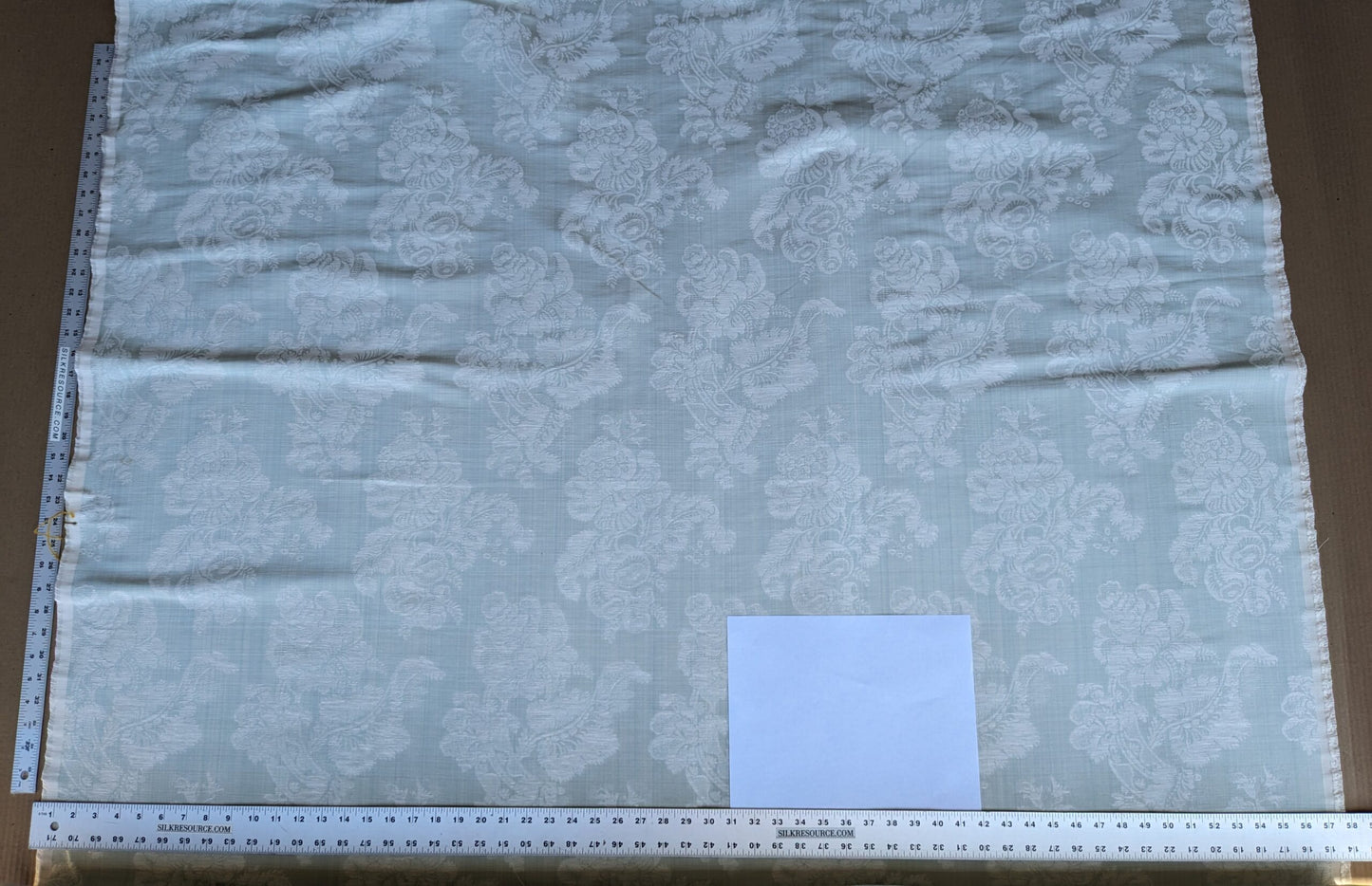 17x17" Sample Scalamandre Uppsala White On Gustavian Blue Green Silk Damask MSRP USD 588/y