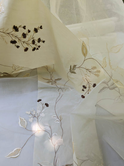 Scalamandre Parvati Silk Organza Sheer Embroidery Floral Dress - Moonlight Wedding Gown