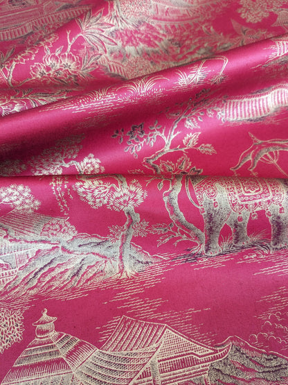 Ralph Lauren Chinoisery Toile Silky Cotton Crimson Gold