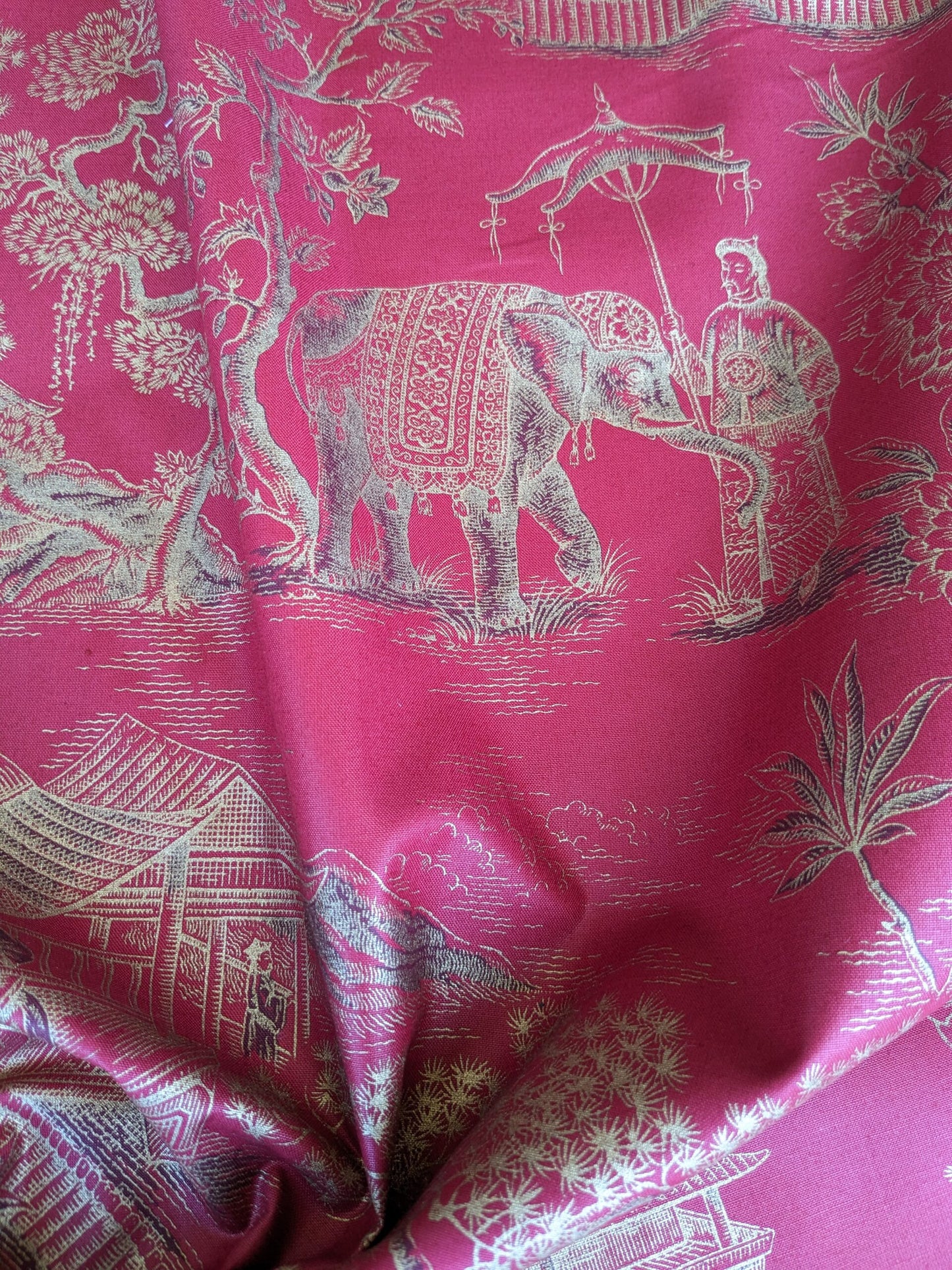 Ralph Lauren Chinoisery Toile Silky Cotton Crimson Gold