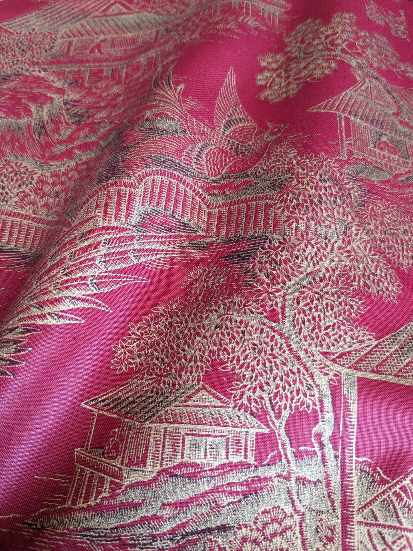 Ralph Lauren Chinoisery Toile Silky Cotton Crimson Gold