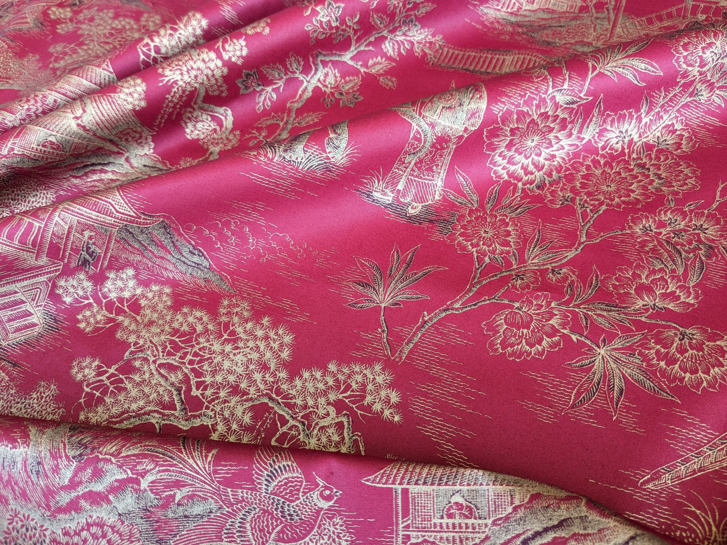 Ralph Lauren Chinoisery Toile Silky Cotton Crimson Gold