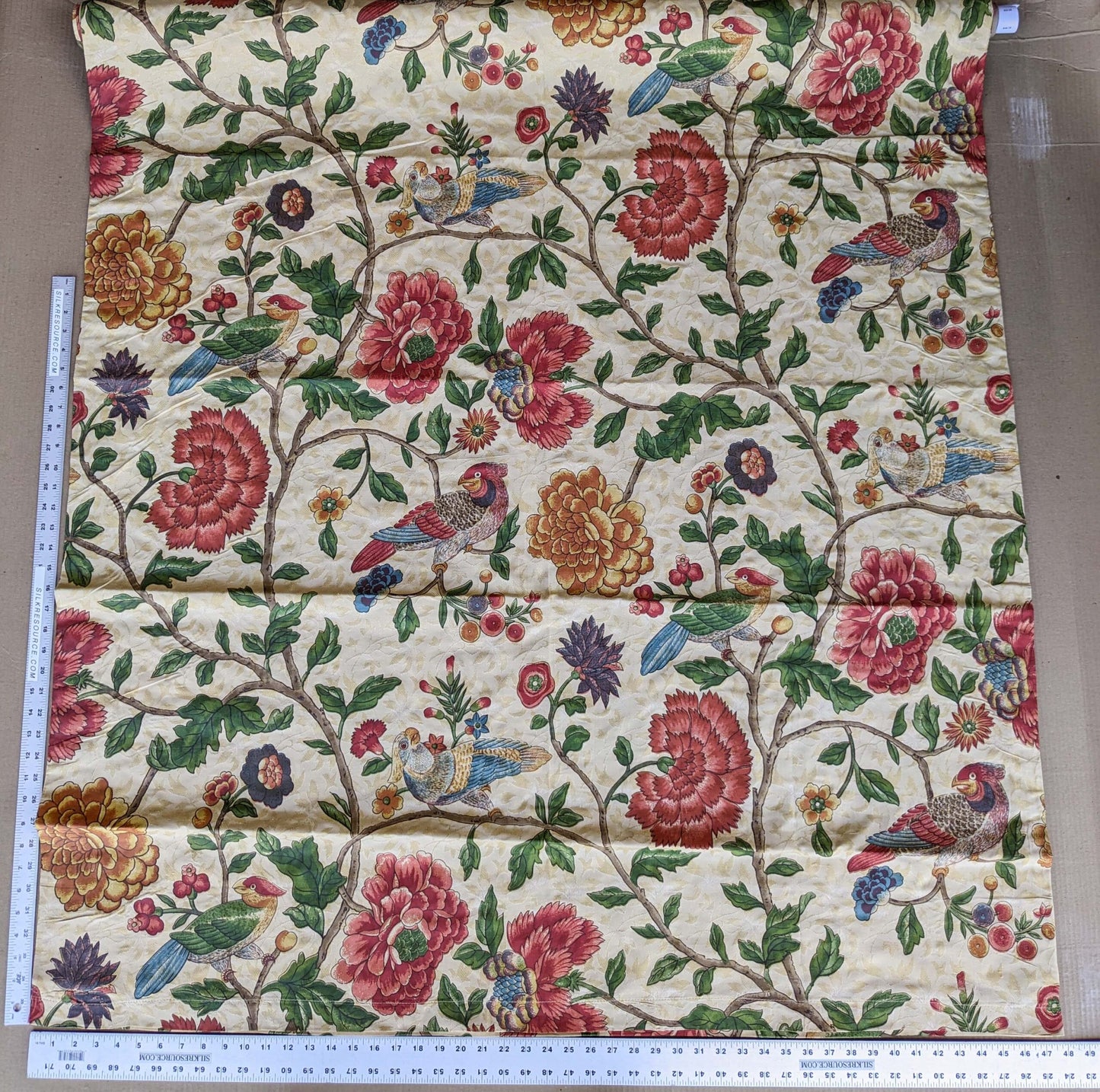 3 yards Scalamandre Troutbeck Multi on Gold Botanical Floral Birds Parrot Kanchou