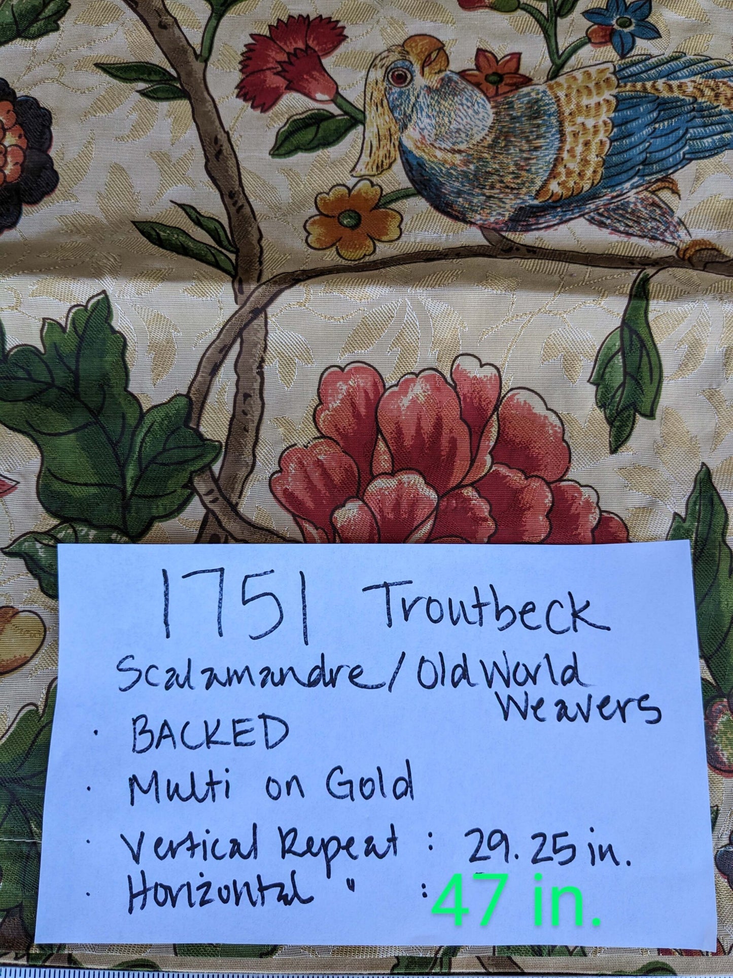 3 yards Scalamandre Troutbeck Multi on Gold Botanical Floral Birds Parrot Kanchou