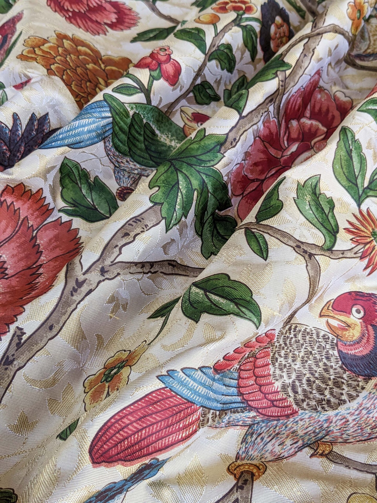 3 yards Scalamandre Troutbeck Multi on Gold Botanical Floral Birds Parrot Kanchou