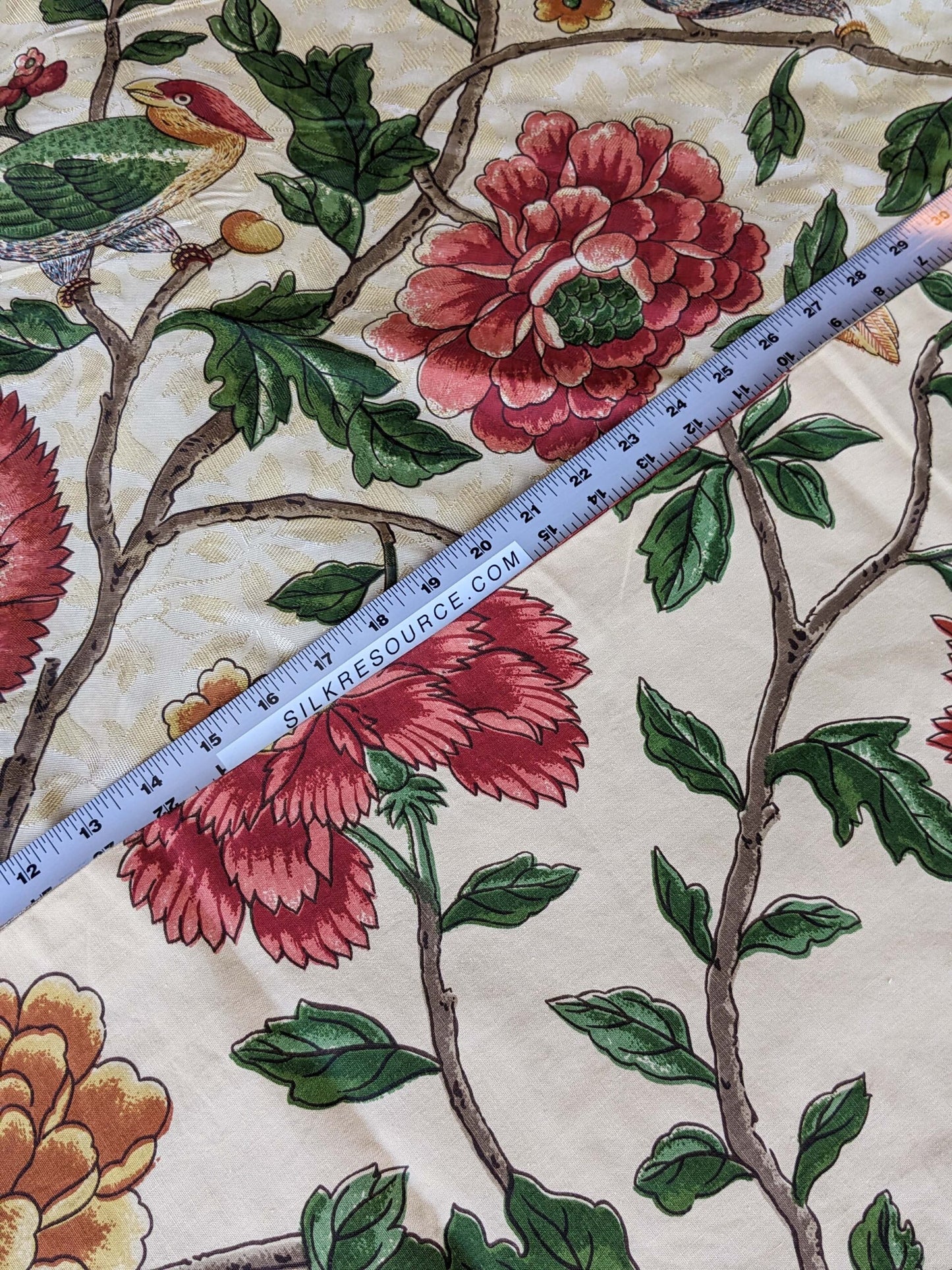3 yards Scalamandre Troutbeck Multi on Gold Botanical Floral Birds Parrot Kanchou