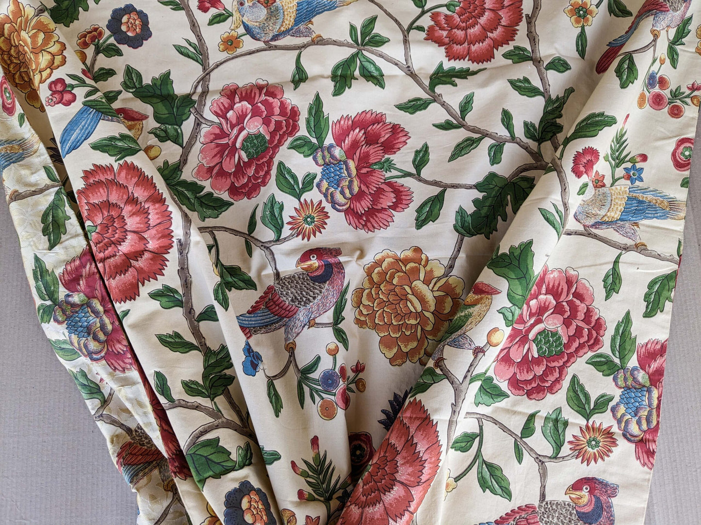 3 yards Scalamandre Troutbeck Multi on Gold Botanical Floral Birds Parrot Kanchou