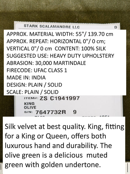 Scalamandre King Olive Green Silk Plain MSRP USD 1,092/y