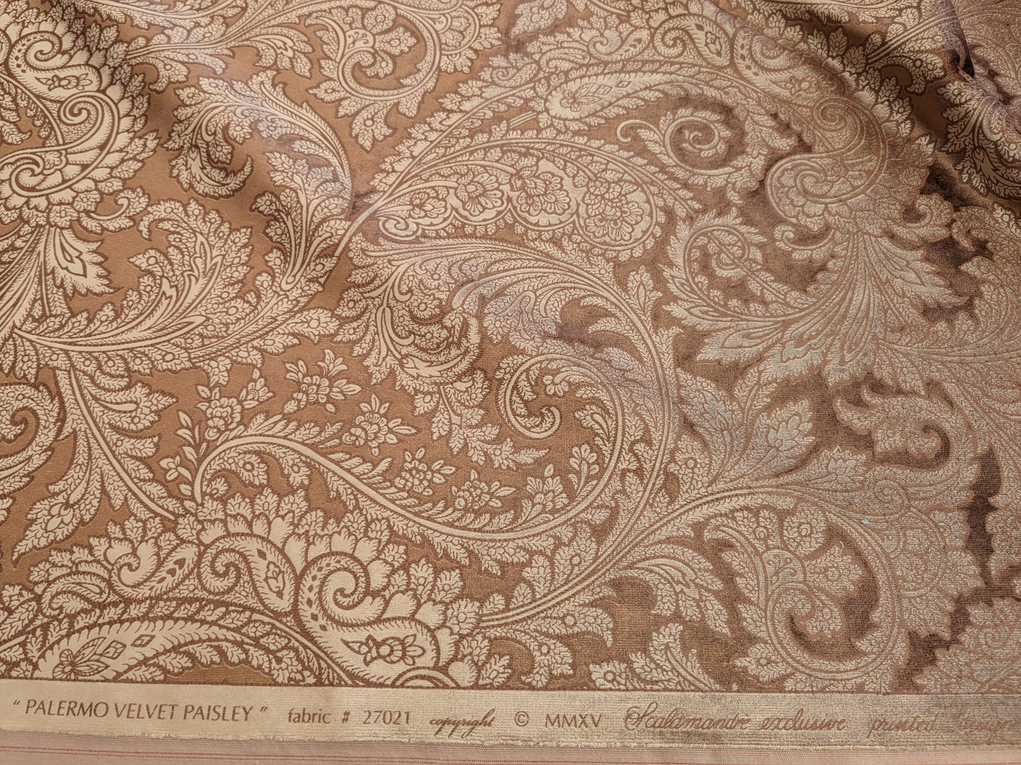 Scalamandre Palermo Velvet Paisley Copper Brown Printed Velvet Botanical Foliage MSRP USD610/y