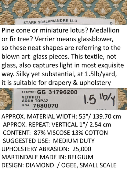 Scalamandre Old World Weavers Verrier Aqua Topaz Blue Diamond Ogee Small Scale  MSRP USD668/y