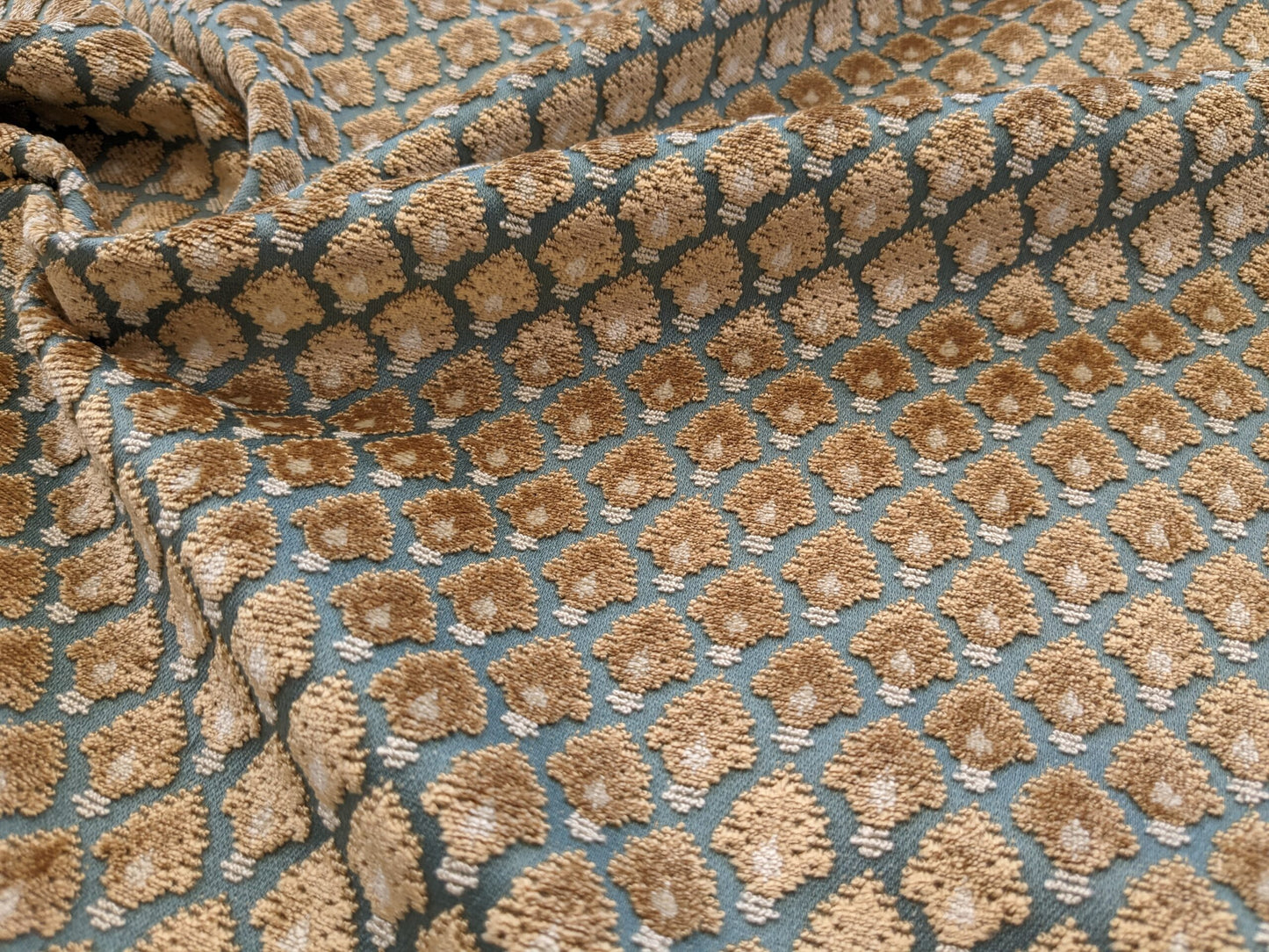 Scalamandre Old World Weavers Verrier Aqua Topaz Blue Diamond Ogee Small Scale  MSRP USD668/y