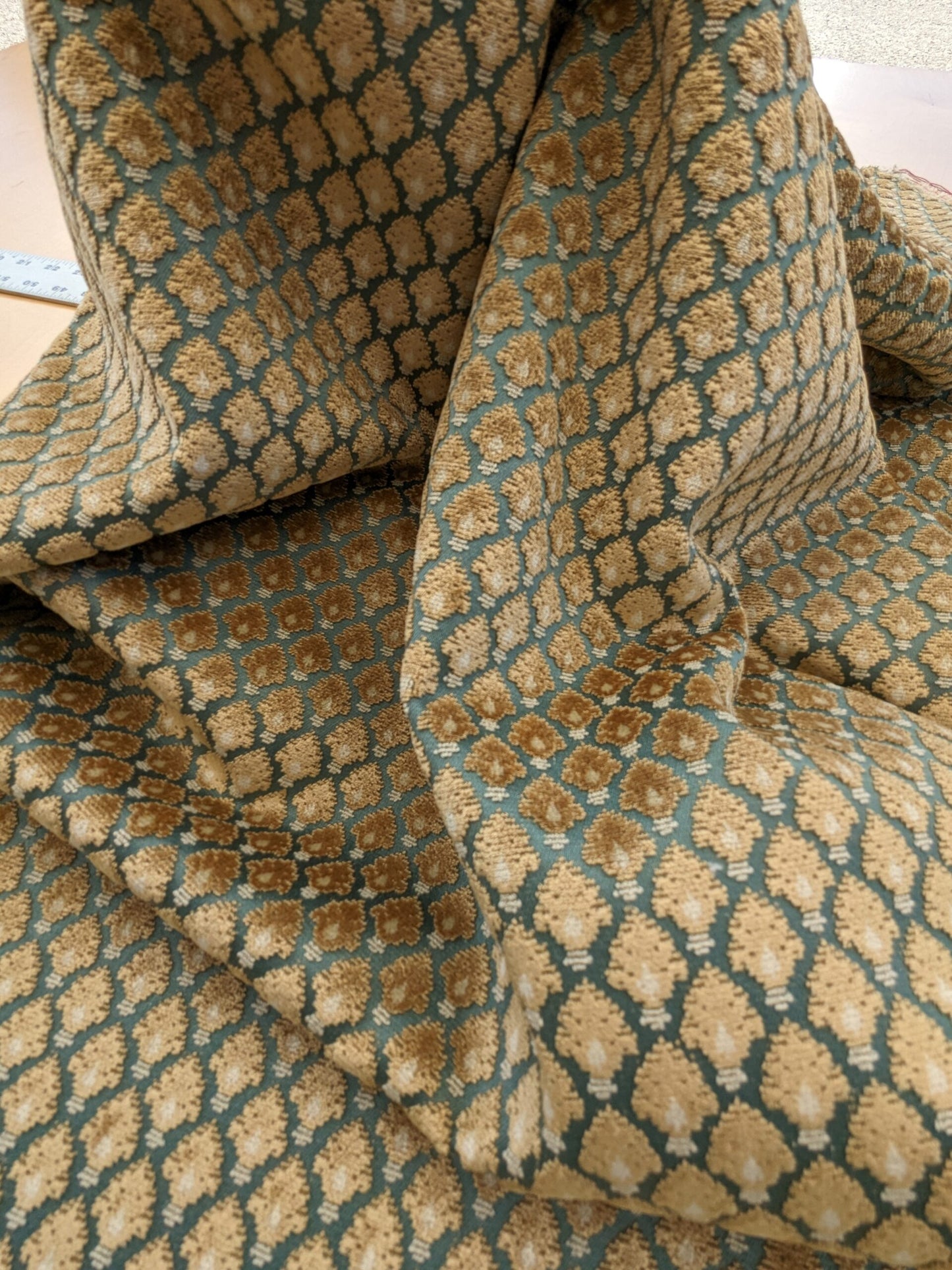 Scalamandre Old World Weavers Verrier Aqua Topaz Blue Diamond Ogee Small Scale  MSRP USD668/y