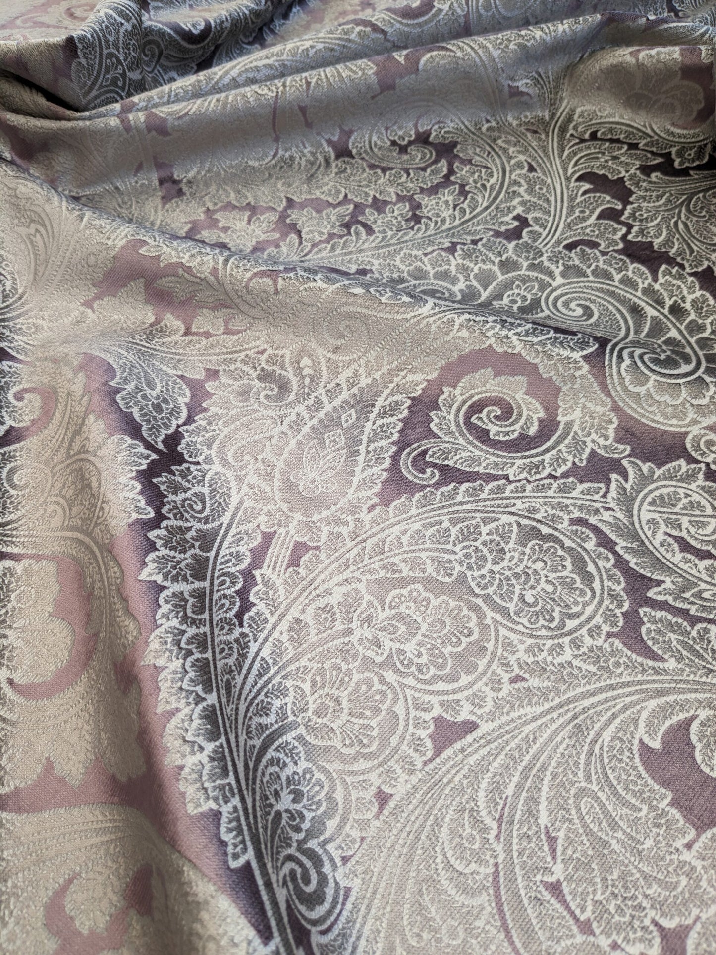Scalamandre Palermo Velvet Paisley Amethyst Purple Printed Velvet Botanical Foliage MSRP USD610/y