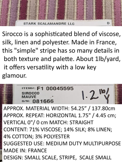 by yard Scalamandre Sirocco Mauve Purple Silk Stripe MSRP USD320/y