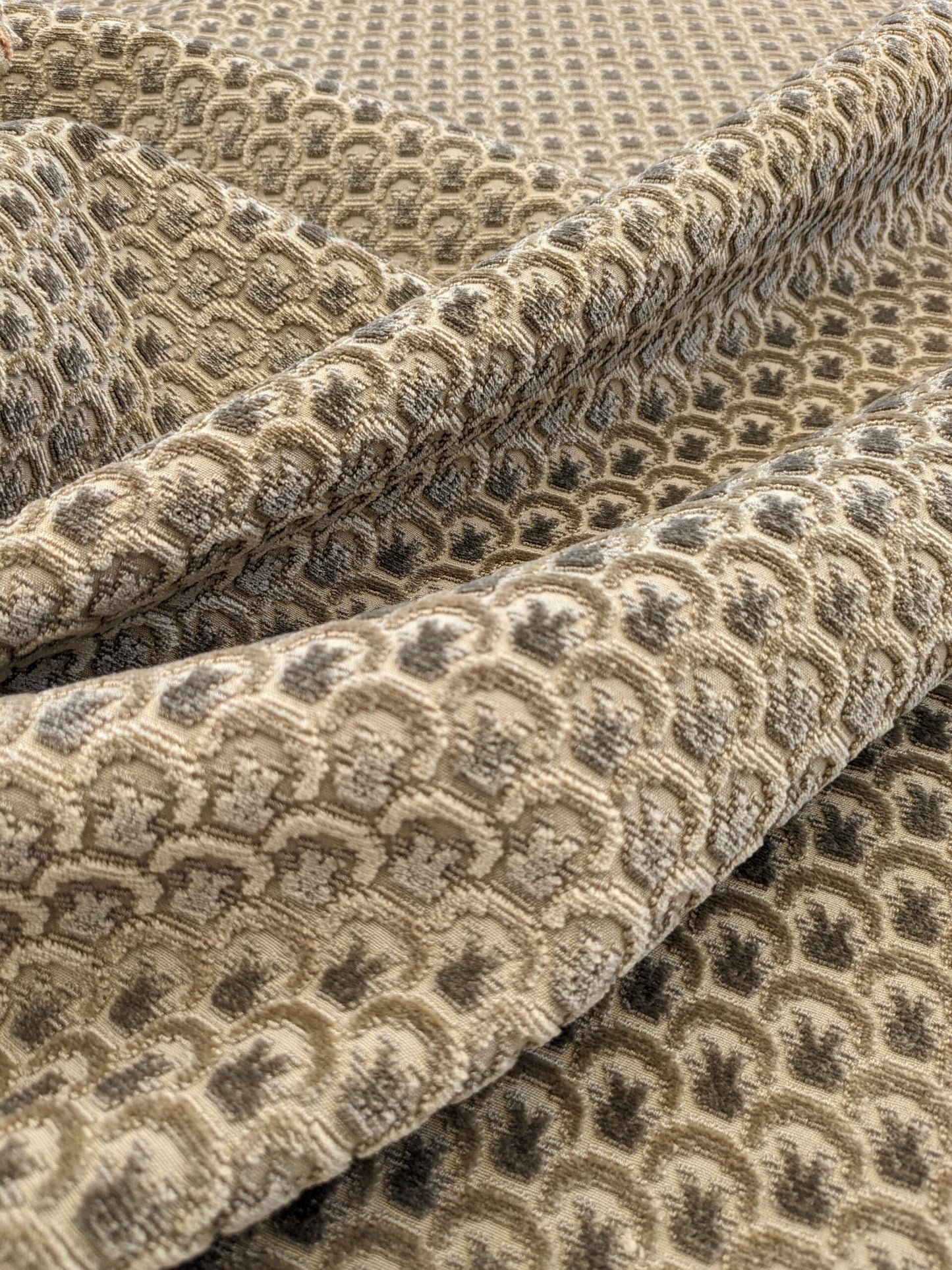 Scalamandre Wallace Khaki Light Brown Beige Dot Circle Geometric Small Scale Cut Velvet MSRP USD 484/y