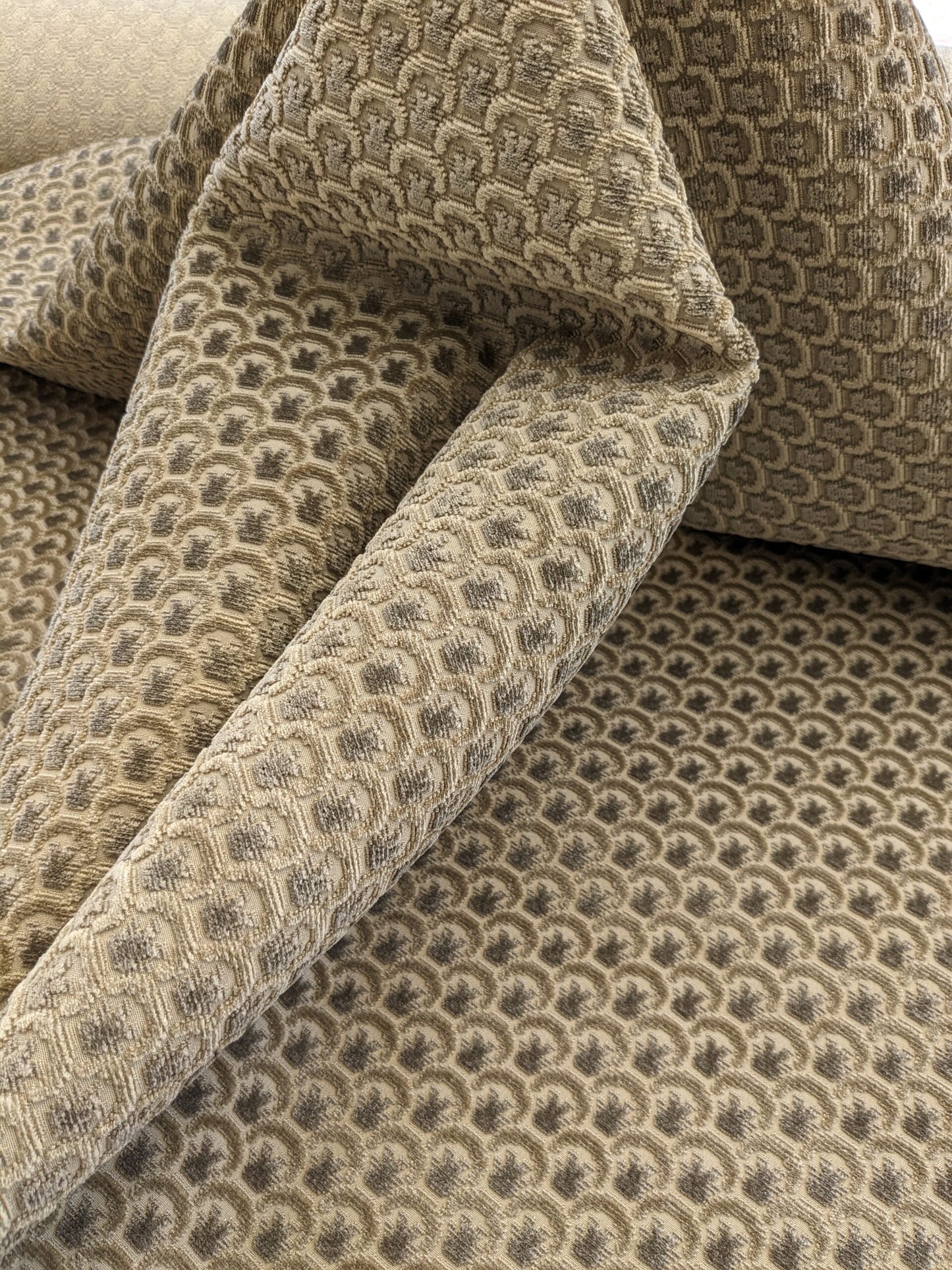 Scalamandre Wallace Khaki Light Brown Beige Dot Circle Geometric Small Scale Cut Velvet MSRP USD 484/y