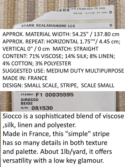 by yard Scalamandre Sirocco Beige Stripe MSRP USD320/y