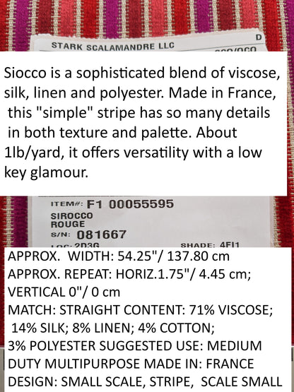 by yard Scalamandre Sirocco Rouge Red Purple Stripe MSRP USD320/y