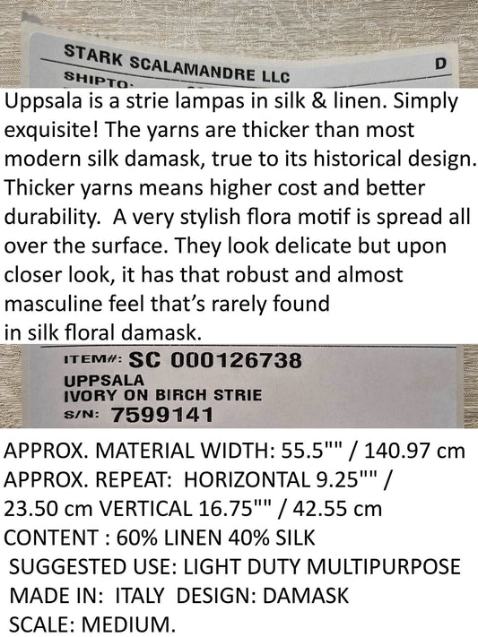 Scalamandre Uppsala Ivory on Birch Strie White Cream Silk Damask MSRP USD 588/y