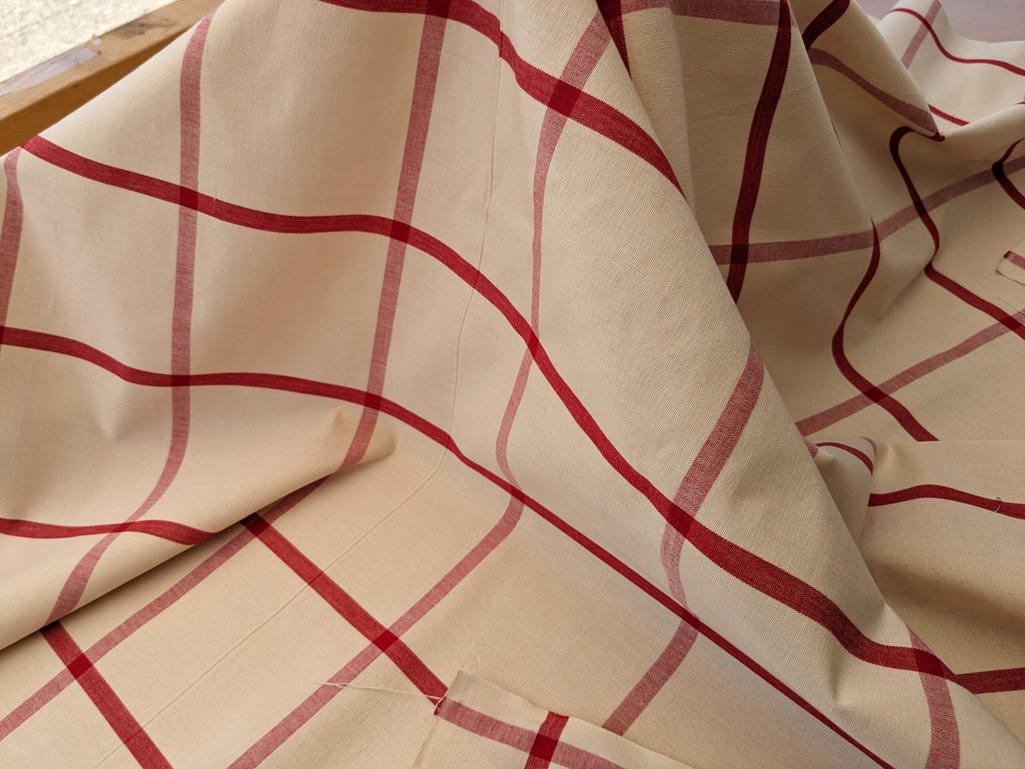 Scalamandre Pique-Nique Plaid Rose Plaid Check Red and Beige Cotton MSRP USD 200+/y