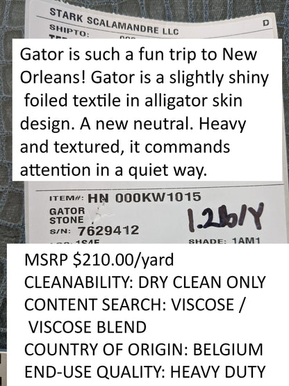 Scalamandre Gator Stone Black Viscose Blend Small Scale MSRP $210/y