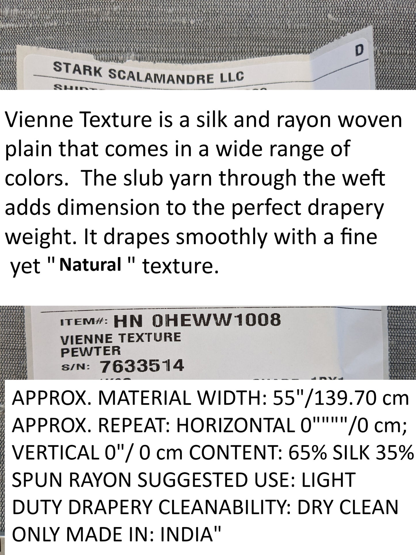 Scalamandre Vienne Texture Pewter Gray Silk Solid Texture MSRP USD 276/y