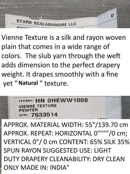 Scalamandre Vienne Texture Pewter Gray Silk Solid Texture MSRP USD 276/y