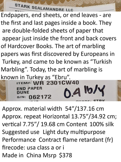 Scalamandre End Paper Dune Brown Tan Gold 100% Silk Glamorous Marbled Paper Wave MSRP USD 378/y