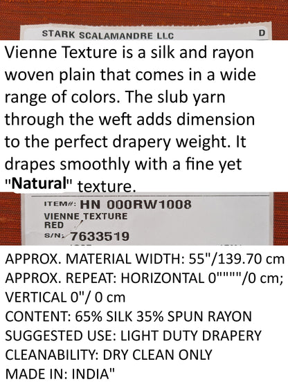 Scalamandre Vienne Texture Red Silk Solid Texture MSRP USD 276/y