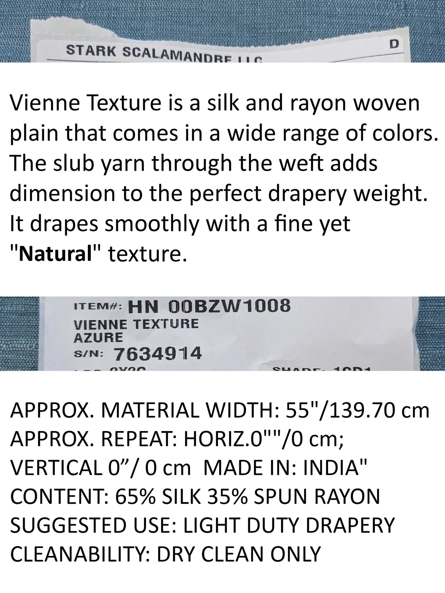 Scalamandre Vienne Texture Azure Blue Silk Solid Texture MSRP USD 276/y