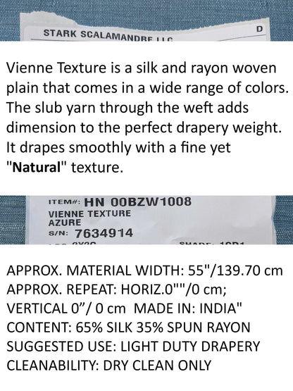 Scalamandre Vienne Texture Azure Blue Silk Solid Texture MSRP USD 276/y