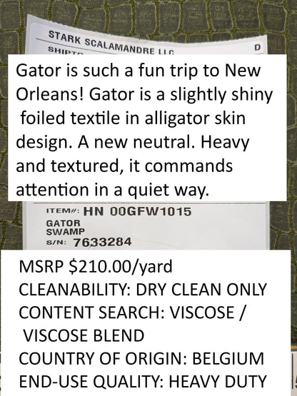 Scalamandre Gator Swamp Green Viscose Blend Small Scale MSRP $210/y