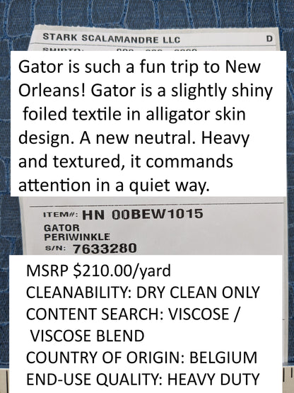 Scalamandre Gator Periwinkle Blue Viscose Blend Small Scale MSRP $210/y