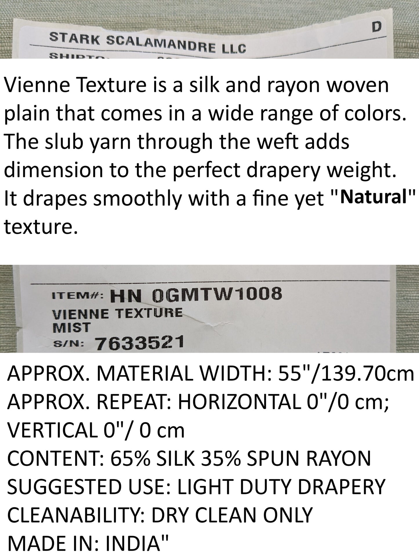 Scalamandre Vienne Texture Mist Gray Blue Silk Solid Texture MSRP USD 276/y