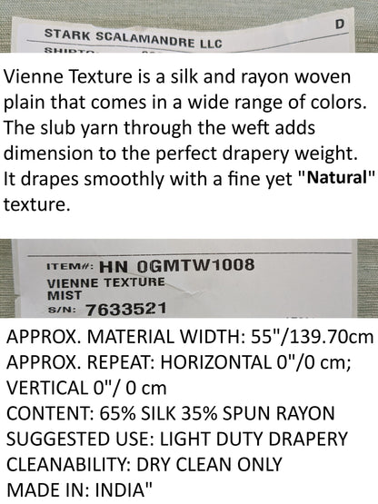 Scalamandre Vienne Texture Mist Gray Blue Silk Solid Texture MSRP USD 276/y