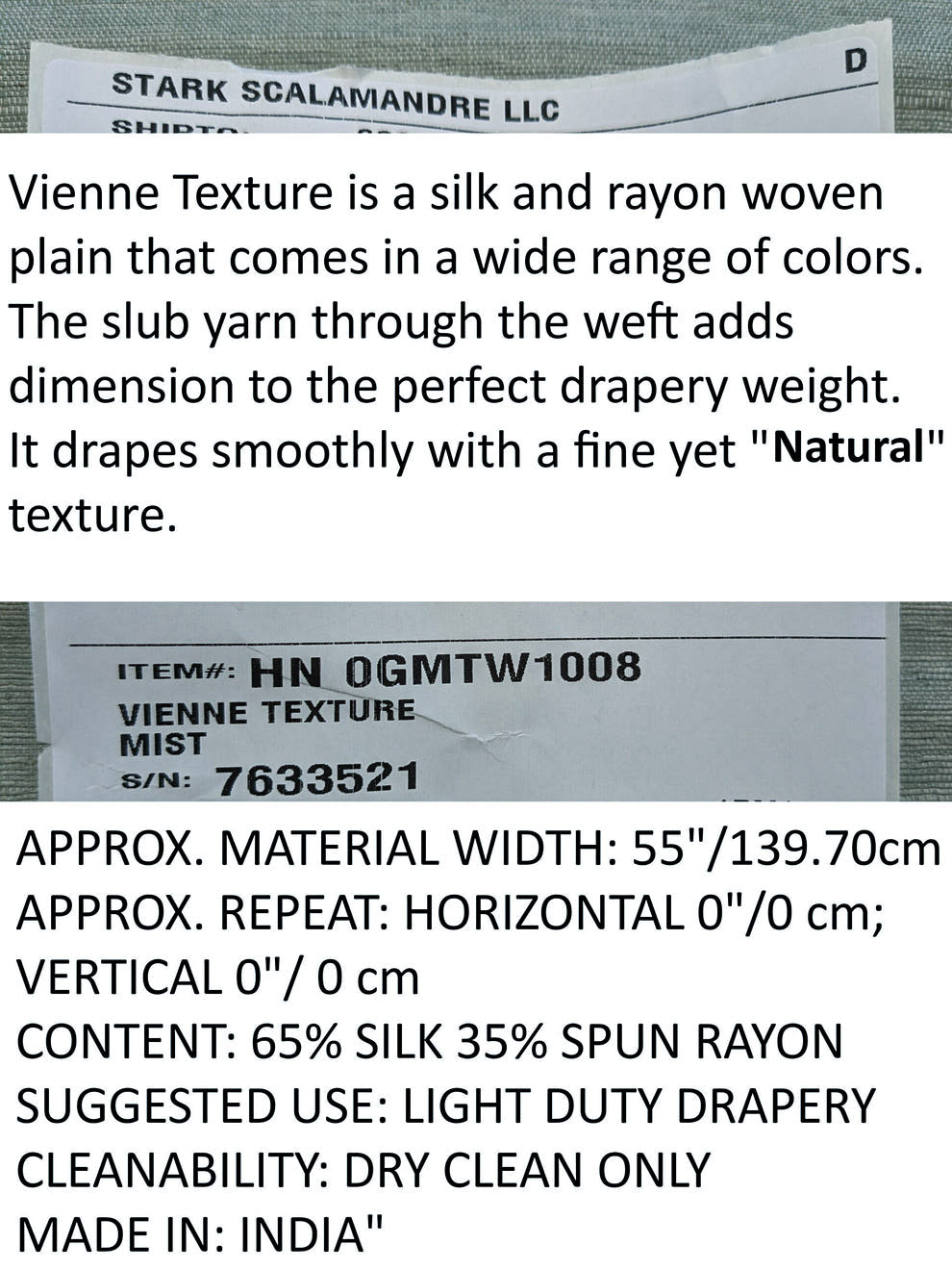 Scalamandre Vienne Texture Mist Gray Blue Silk Solid Texture MSRP USD 276/y