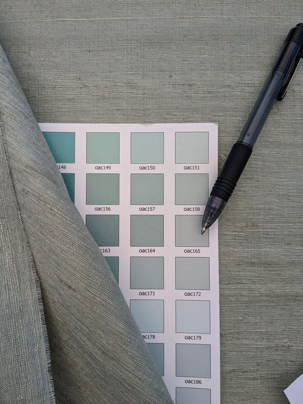 Scalamandre Vienne Texture Mist Gray Sage Green Blue Silk Solid Texture MSRP USD 276/y