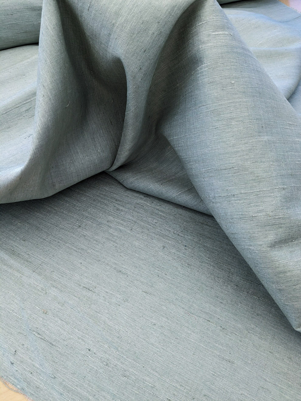 Scalamandre Vienne Texture Mist Gray Blue Silk Solid Texture MSRP USD 276/y