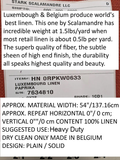 Scalamandre Luxembourg Linen Paprika Orange Red Solid Super Heavy MSRP USD284/y