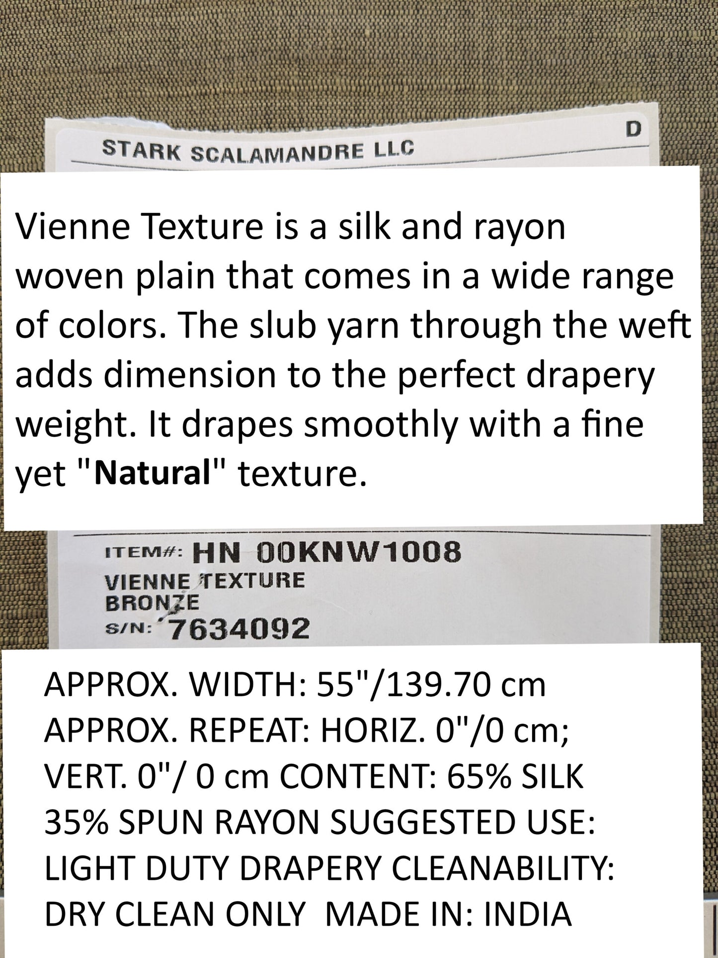 Scalamandre Vienne Texture Bronze Brown Silk Solid Texture MSRP USD 276/y