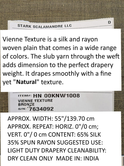 Scalamandre Vienne Texture Bronze Brown Silk Solid Texture MSRP USD 276/y