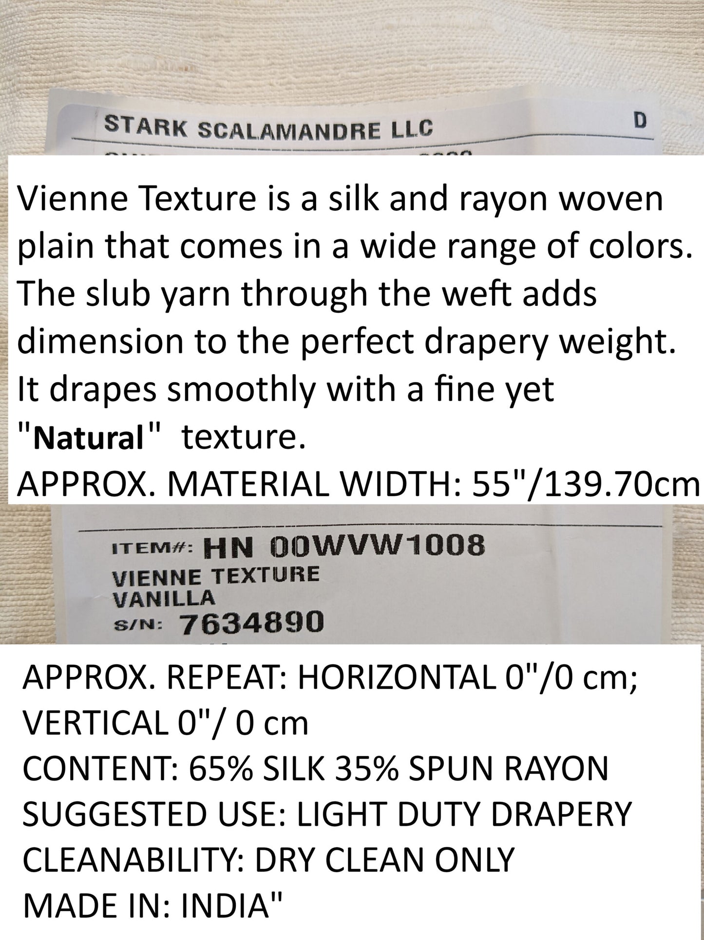 Scalamandre Vienne Texture Vanilla Cream White Silk Solid Texture MSRP USD 276/y