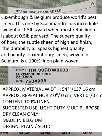 Scalamandre Luxembourg Linen Celadon Light Blue Green Turquoise Solid Super Heavy MSRP USD284/y