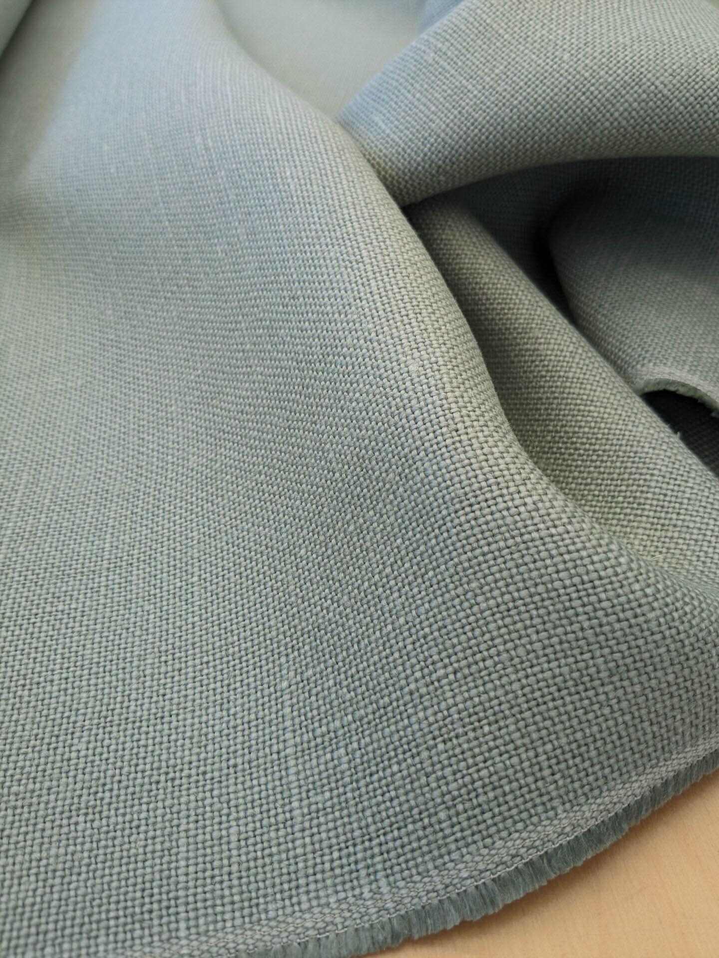 Scalamandre Luxembourg Linen Celadon Light Blue Green Turquoise Solid Super Heavy MSRP USD284/y