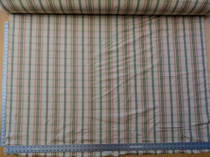 Scalamandre Leith Plaid Taffeta Cream Pink Green Stripe Silk Scottish Tartan MSRP USD 228/y