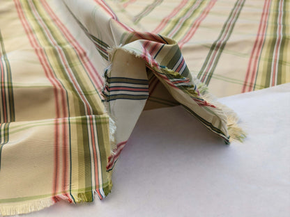 Scalamandre Leith Plaid Taffeta Cream Pink Green Stripe Silk Scottish Tartan MSRP USD 228/y