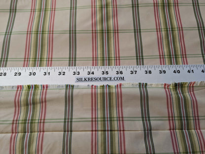 Scalamandre Leith Plaid Taffeta Cream Pink Green Stripe Silk Scottish Tartan MSRP USD 228/y