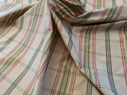 Scalamandre Leith Plaid Taffeta Cream Pink Green Stripe Silk Scottish Tartan MSRP USD 228/y