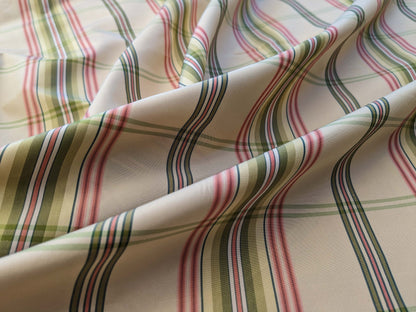 Scalamandre Leith Plaid Taffeta Cream Pink Green Stripe Silk Scottish Tartan MSRP USD 228/y